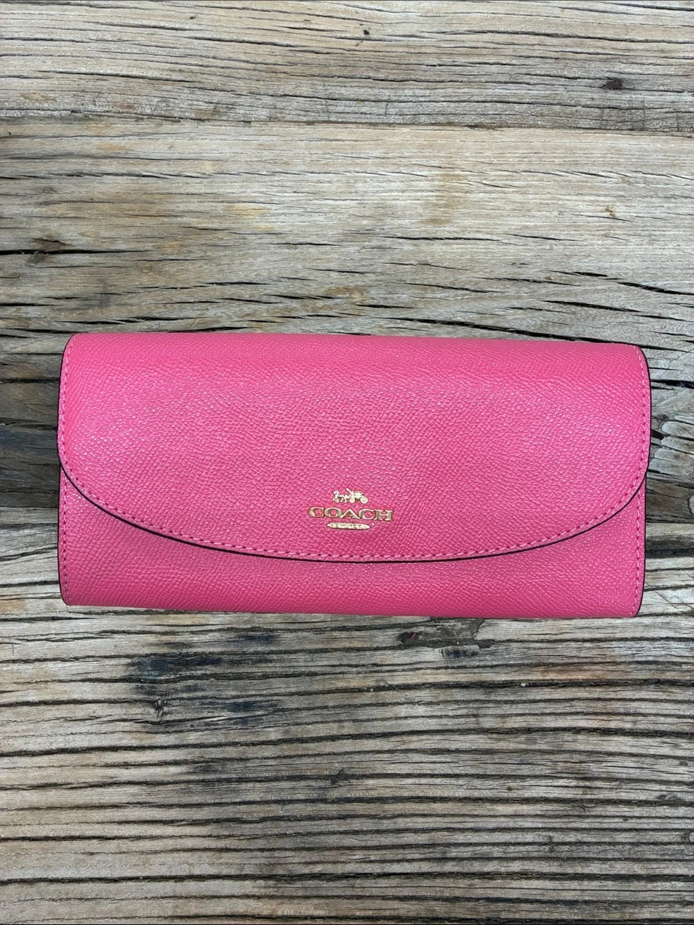 NWT Coach Pink Leather Continental Wallet with Gold Logo
